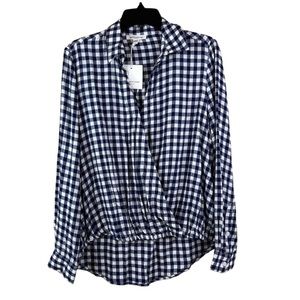 Women’s beach lunch lounge Top NWT, Long Sleeve, Collared, Hi-Lo Hem, Ch…